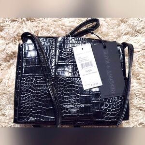 Kendall + Kylie Black Faux Leather Croc Crossbody Bag NWT